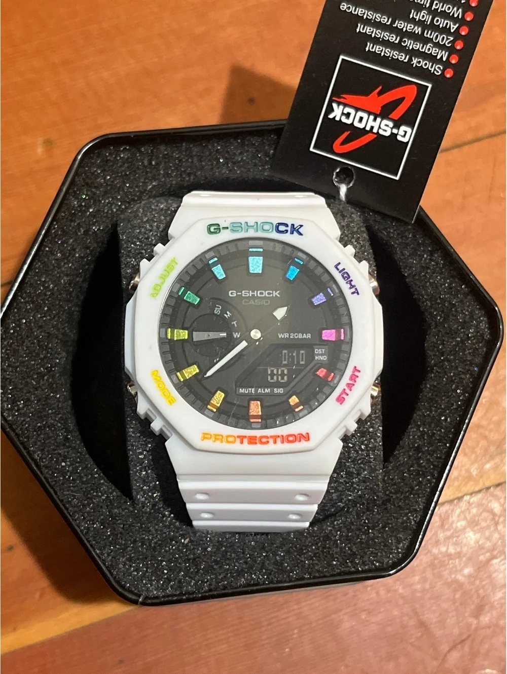 Casio G-Shock White Rainbow Dial Watch with Original Box and